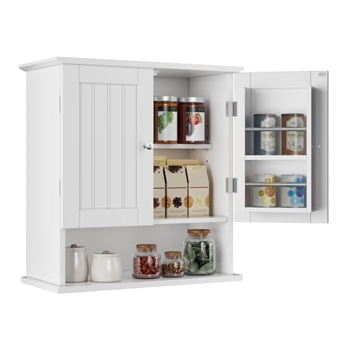 ChooChoo Kitchen Cabinet Wall Mounted Laundry Room Cabinet with Door Shelves Bathroom Wall Cabinet with Adjustable Shelf Medicine Cabinet for Bathroom Kitchen Laundry Room White