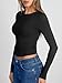 Trendy Queen Womens Long Sleeve Shirts Crop Tops Fall Fashion 2026 Going Out Basic Winter Clothes Black M