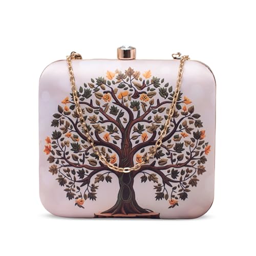 Artklim Royal Ethnic Harmony Printed Clutch for Women – Designer Evening Party Clutch Bag with Detachable Chain