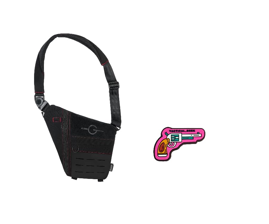 TACTICAL_GEEK Cache L1 Sling Shoulder Bag Black Red/Right and BG05 Patch