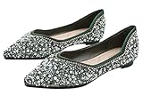 Hee grand Women's Slip On Pointed Toe Ballet Flats Rhinestone Sequins Fashion Flat Shoes for Work...