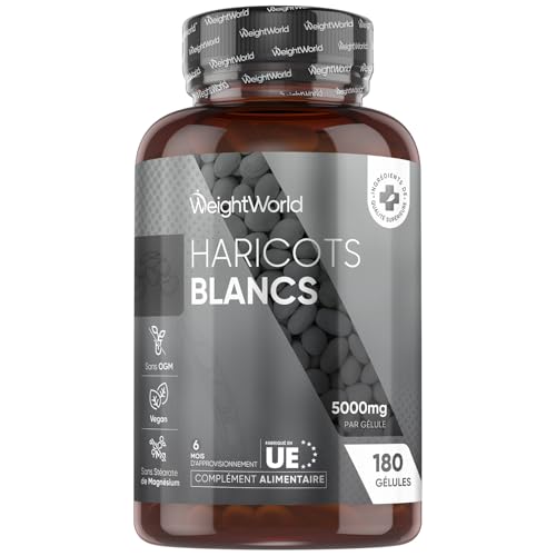 Haricots Blancs 5000mg, 180 Gélules Vegan (6 Mois) avec Zinc et Chrome, Extrait de Haricots Blancs White Kidney Beans (50:1), le Chrome contribue au maintien d’un taux normal de glycémie (EFSA)