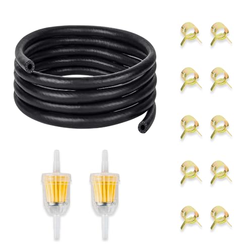 Aoreun Tuyau D'essence Kit, 2 Mètre Ø 5mm Conduite de Carburant avec 10x Colliers de Serrage et 2x Filtres à Carburant, Tuyau de Carburant Durite Essence pour Voiture Moto Tracteur Petits Moteurs
