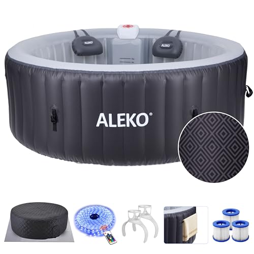 Photo 1 of ALEKO Diamond 4 Person Black Inflatable Jetted Round Hot Tub with Energy Efficient Cover