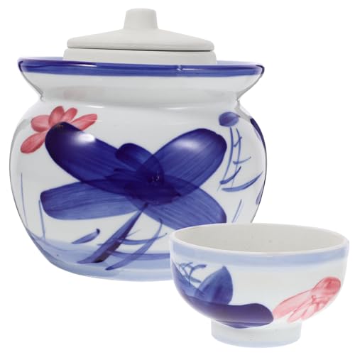 BIUDECO Barattolo per Sottaceti in Ceramica Naturale con Coperchio Sigillato ad Acqua Vaso Fermentazione Verdure in Stile Cinese per Crauti e Kimchi Tradizionale