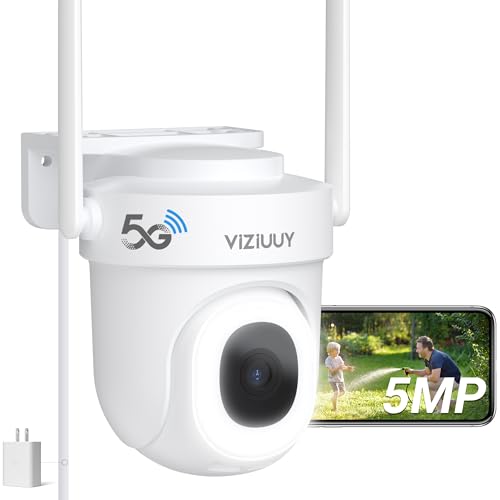 VIZIUUY 5MP 5G Security Camera Outdoor - 24/7 Recording Security Camera, WiFi Cameras for Home Security, Plug-in Power, 360°Auto Tracking, Noise Detect, Sound Light Alerts,WiFi 6, Works with Alexa