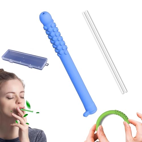 Chewable Essential Oil Breath Stick, Chewable Breather Quit Smoking, Stop Smoking Aids with Replacement Core, Can Taken Anywhere Focus Clear Respiratory (Blue)