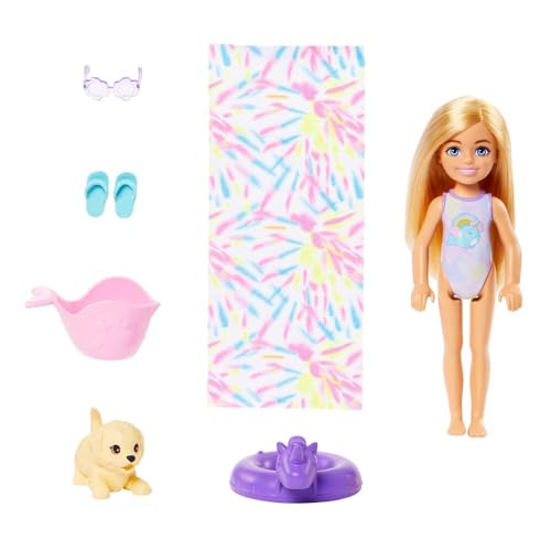 Barbie, Conjunto de Brinquedo, Boneca Chelsea Diversão no Tobogã de Água com 1 Piscina em Formato de