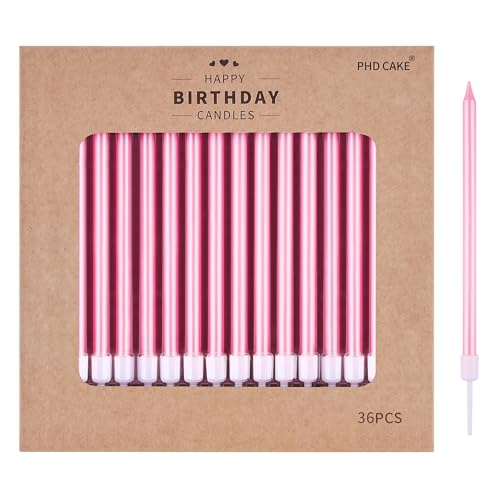 Image of PHD CAKE 36-Count Pink Long Thin Metallic Birthday Candles, Cake Candles, Birthday Parties, Wedding Decorations, Party Candles, Cake Decorations