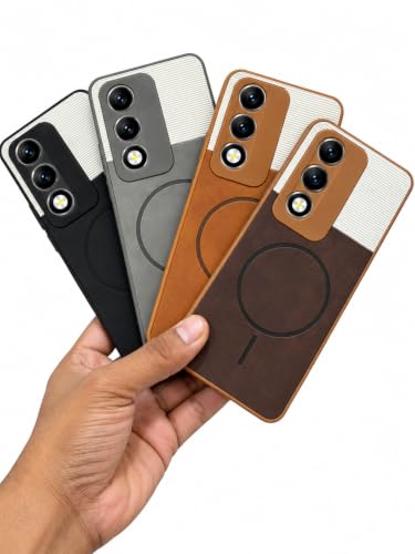 Image of Bintage Mac Safe Design Hard Slim Back Case | Soft Border Camera Protect | Dual PU Leather Finish Back Cover Compatible for Oppo K12x 5G - White & Cherry Brown