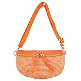 Made in Italy Damen Leder Tasche Basttasche Schultertasche Gürteltasche Sommer Strandtasche Crossbody Bauchtasche Umhängetasche Cross-Over Bodybag Handytasche Geflochten Bast Abendtasche Orange