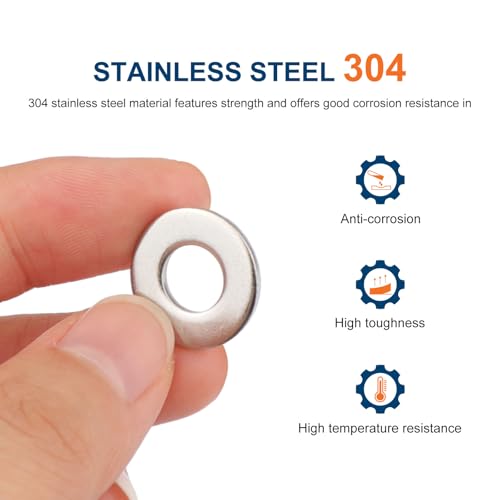 LordHardware 1/4'' Flat Washers OD 5/8'' 304 Stainless Steel Washers SAE Metal Washers,Pack of 200