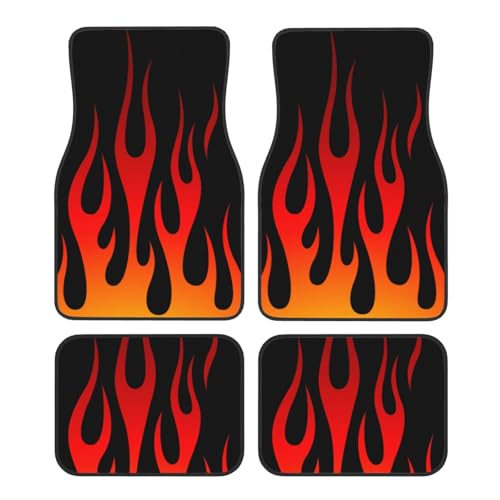 Car Mats Set of 4 Retro Traditional Hot Rod Flames Floor Mats for Cars Universal Front Rear Vehicle Rugs Auto Accessories for Truck Sedan