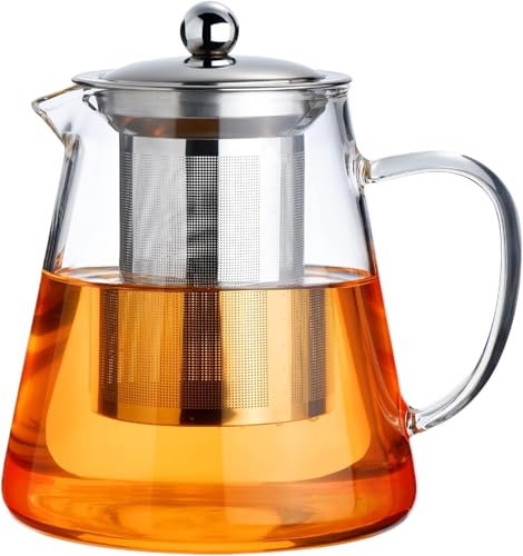 Image of Glass Kettle Teapot with Removable Infuser Lid & Handle, Glass Tea Kettle Stovetop Microwave Safe, Great for Loose Leaf Tea, Blooming Tea, Tea Bags & Fruit Infused Water 750ml. (Transperant)
