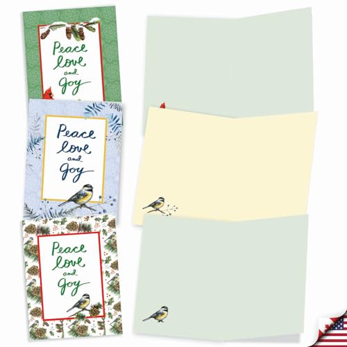 Image of The Best Card Company - 10 Blank Merry Christmas Note Cards (4 x 5.12 Inch) - Boxed Holiday Notecards with Envelopes - Christmas Words and Birds M6735XSB