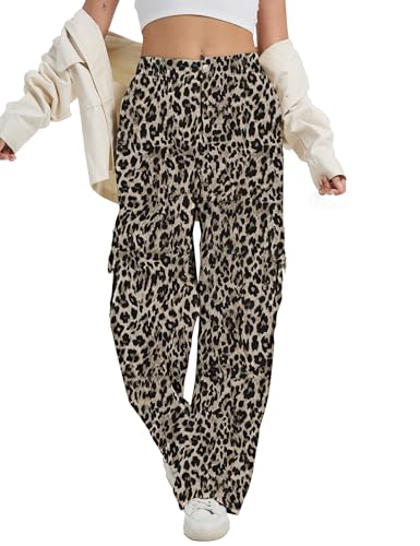 Image of Cargo Pants for Women High Waist Wide Leg Stretchy Pull On Baggy Casual Pants with Pockets
