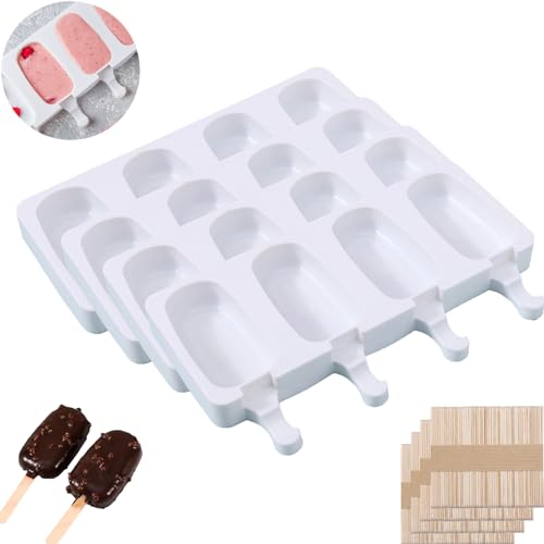 Atsmoce® 4 Pzs Moldes Grandes Silicona para Helados de Tamaño, 4 Cavidades Moldes para Helados, Magnum Cake Moldes sin BPA, reutilizable, gratis 200 palos helado