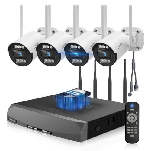 【800万画素対応NVR・AI人体検知】防犯カメラ ワイヤレス 屋外 300万画素カメラ4台セット カラー暗視 双方向通話 月額不要 無料アプリ 16CH増設対応 HDD内蔵 常時録画 IP66防水 遠隔監視 スマホ連動 リモコン付き 適格請求書発行可の商品画像（Amazon）
