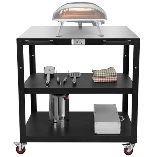 Feasto 36''x 24'' Large Movable Pizza Oven Table for Outdoor,