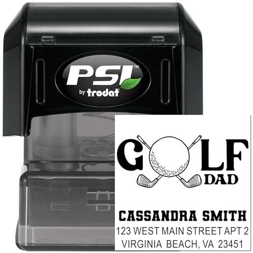 Image of Golf Dad Pre-Inked Rubber Stamp Customized - Personalized Rubber Stamp | Golf Course Stamp. Pre Inked Stamp Customized. Choice of 5 ink colors. Laser-cut lettering. Quiet stamping. Oil-based ink.