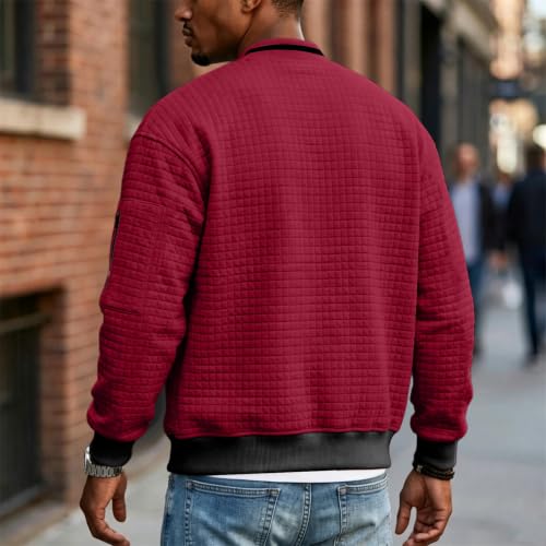 Quilted Bomber Jacket Men Lightweight Fall Zip Up Jacket with Sleeve Pocket - image 3