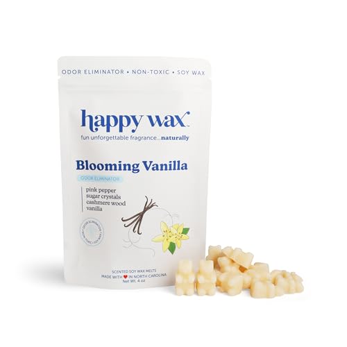 Happy Wax Odor Eliminating Scented Soy Wax Melts Blooming Vanilla Pet-Safe Non-Toxic Perfect for Use with Wax Warmers - for Home Fragrance & Freshness - 4 oz Pouch