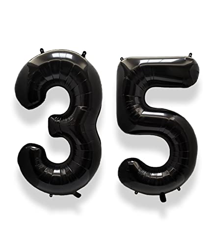 Image of AULE 40 Inch Large 35 Balloon Numbers Black, Big Foil Number Balloons, Giant Helium Happy 35th Birthday Party Decorations for Man and Women, Huge Mylar Anniversary Party Supplies