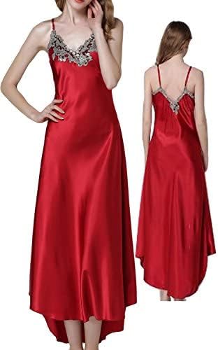 ASHER FASHION 2 Piece Women Satin Nightgowns and Robe Set Sexy Lace Silk Slip Dress Long Chemise Nightdress Sleepwear - Image 3