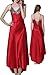 ASHER FASHION 2 Piece Women Satin Nightgowns and Robe Set Sexy Lace Silk Slip Dress Long Chemise Nightdress Sleepwear Red