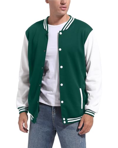 DHSPKN Men's Varsity Baseball Jackets Causal Slim Fit Varsity Letterman Jacket Boys Bomber Jackets Green M
