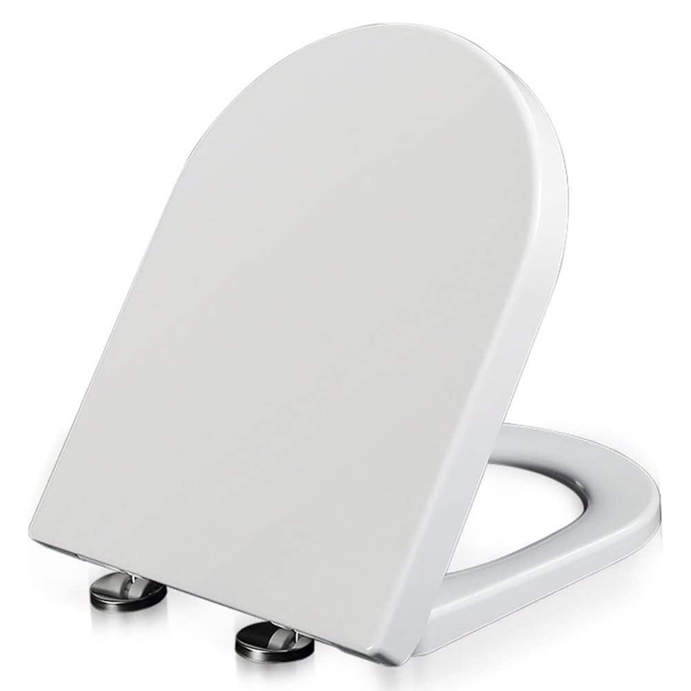 Tapa De WC En Forma De D Blanco, Asientos De Inodoro De Cierre Suave con Bisagras Ajustables, Liberación Rápida para Una Fácil Limpieza Y Montaje, Tapa De Inodoro De Baño PP Duradera