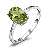 JewelryPalace Class Natural Gemstone Green Peridot Birthstone Solitaire Engagement Rings for Women, Anniversary 14K Gold Plated 925 Sterling Silver Promise Rings for Her, Jewelry Sets Size 9.5