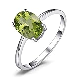 JewelryPalace Class Natural Gemstone Green Peridot Birthstone Solitaire Engagement Rings for Women, Anniversary 14K Gold Plated 925 Sterling Silver Promise Rings for Her Size 7