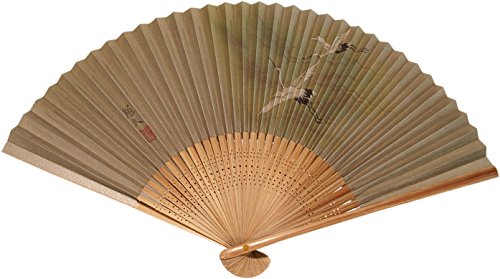 [京都　洛～伝統となごみの和雑貨] 扇子 男性用 紙扇子 絹張風 鶴（唐木）