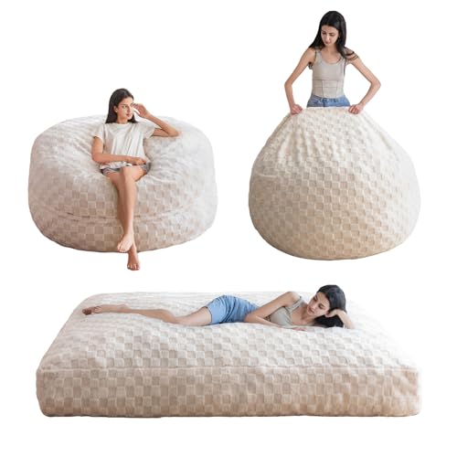 MAXYOYO Bean Bag Chair Bed for Adults, Convertible Beanbag Folds from Lazy Chair to Floor Mattress Bed, Large Floor Sofa Couch, Big Sofa Bed, High-Density Foam Filling, Machine Washable Cover