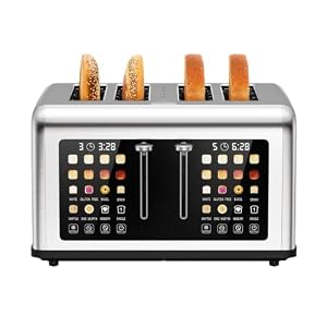 VOPIXB Broodrooster voor 4 sneetjes, 1760 W, met ontdooi- en opwarmfunctie, compacte broodrooster, 4 sneden voor knapperige toast, veelzijdige broodrooster met opzetstuk voor broodjes