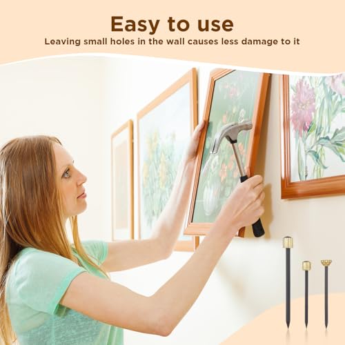Image of 120 Pcs Picture Hanging Nails, 3 Sizes Decorative Nails for Hanging Pictures, Steel Nail Brass Head Wall Pictures Frame Hooks Nail Hardware for Picture Hanger, Wall Decor (Black, 1.3 /1.4 /1.8 mm)