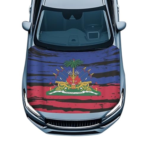 Image of Haiti Flag Car Hood Cover Polyester Elastic Fabrics Can be Washed Suitable for Large SUV and Pickup Trucks