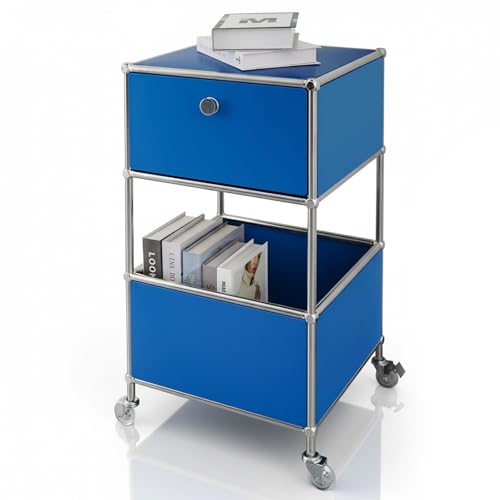 Caisson de rangement bleu et meuble d'appoint gain de place bureau - 4