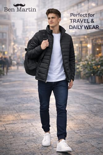 Image of Ben Martin Men's Nylon Jacket|Standard Length Puffer Winter Bomber Jacket|Stylish Jacket|Biker Casual Hoody Jacket