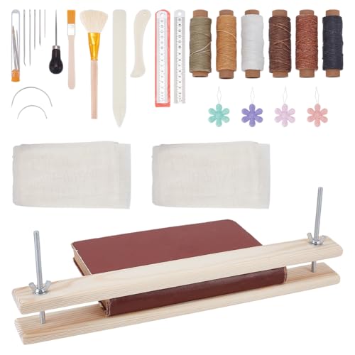 UNICRAFTALE Buchpresse Buchbindeset Tragbares Buchbindewerkzeug Aus Holz Mit Buchbindematerialien Falzbein Aus Kunststoff Nadeln Mit Großem Öhr Ahle Bürste Gewachstem Faden Lineal Zum Binden