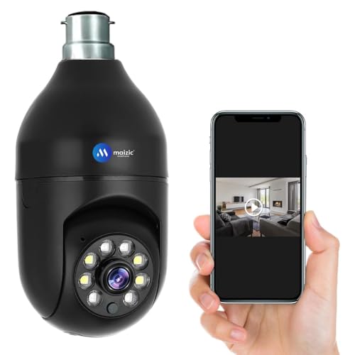 Image of Maizic Smarthome 3MP HD WiFi CCTV Camera for Home Indoor & Outdoor | PTZ Bulb Camera with Color Night Vision | Motion Detection | Two-Way Audio | Siren Alarm | Smart Security WiFi Camera