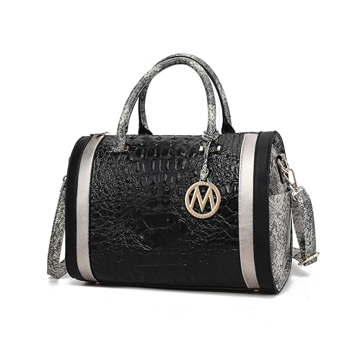 MKF Collection Bolsa feminina de crocodilo em relevo em couro vegano com alças superiores e alça transversal da Mia k, Eleanor preta, Large