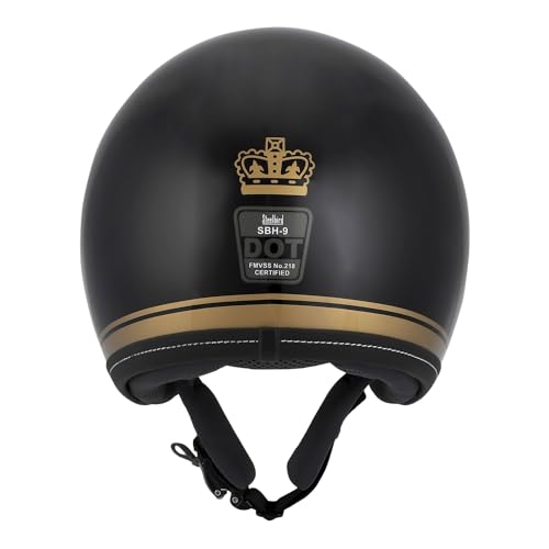 Image of Royal Enfield J1B Chopper Open Face Helmet | ISI and DOT Certified | Impact Protection: High Density EPS Liner | High Impact Grade Thermoplastic Shell | Black Gold M