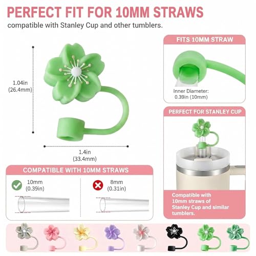 Image of BTYHAOS Straw Covers, Dust Proof Straw Toppers Fit Stanley 30 40oz Tumbler | Reusable Food-Grade Silicone Straw Covers Cap for Most 10mm Reusable Straw