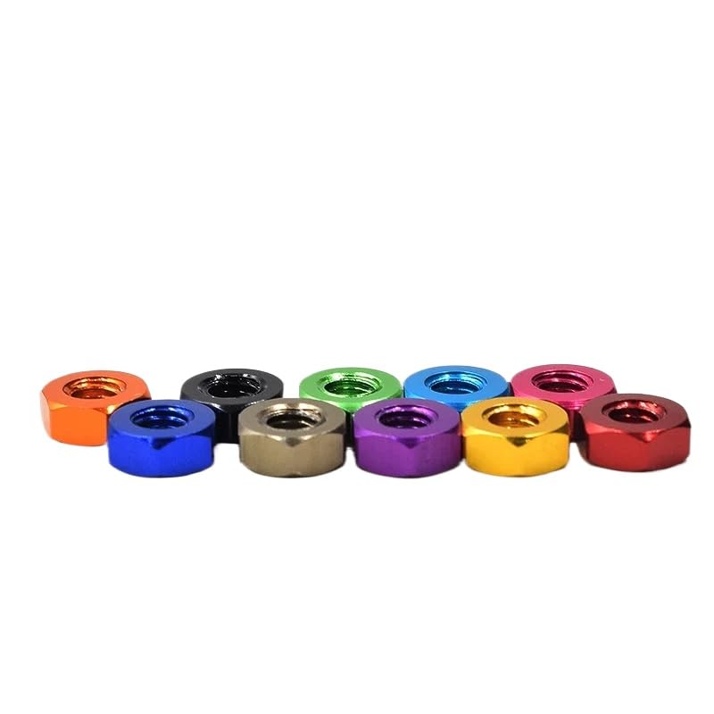 Colorful Aluminium Alloy 6061 Hexagon Nuts Hex Nuts DIN934 M3 M4 M5 M6 M8 (Gold,M6-1.0,100pcs)