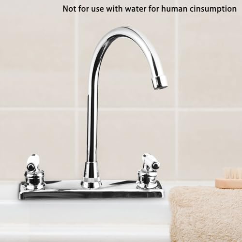 Image of RV Kitchen Faucet,Non-Metallic RV Kitchen Sink Faucet Replacement with Two Handle-8 inch Main Body-High Arch-360 Swivel Replace for Campers Motorhomes Travel Trailers (Style-2-Chrome)