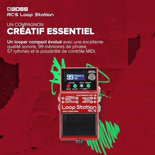 Loop Station RC-5 BOSS | Des fonctions de looper évolué dans une pédale compacte | Conversion AN/NA en 32 bits et traitement en 32 bits à virgule flottante | 13 heures d'enregistrement | LCD couleur – vue 2