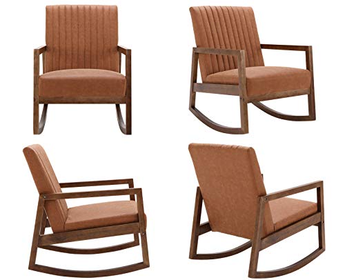 Cimoo Faux Leather Rocking Armchair For Nursery Mid Century Modern Recliner Accent Chair Comfy Lounge Arm Chair For Bedroom/Living Room, Retro Brown Pu #TOP5