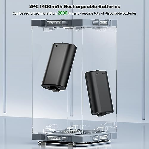 Image of Cooling Stand with Controller Charging Station for Xbox Series X, ZAONOOL Dual Charger Dock & Cooling Fan for Console Accessories with 12 RGB Lights, 2*Rechargeable Battery, 3 Hook & USB Port